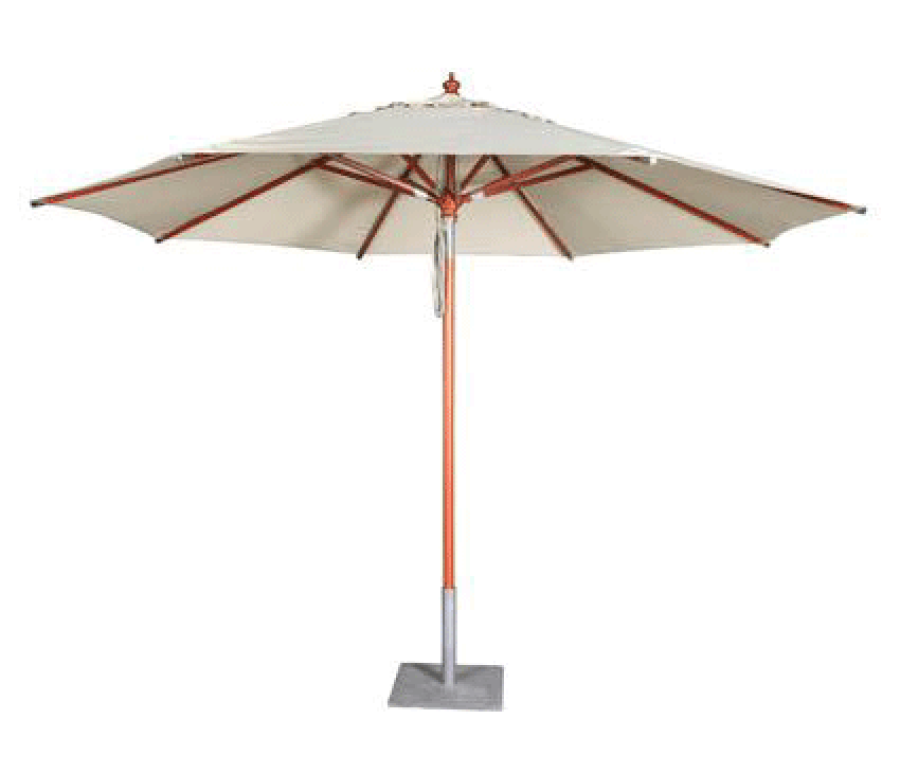 Parasol met houtstok rond teak deco